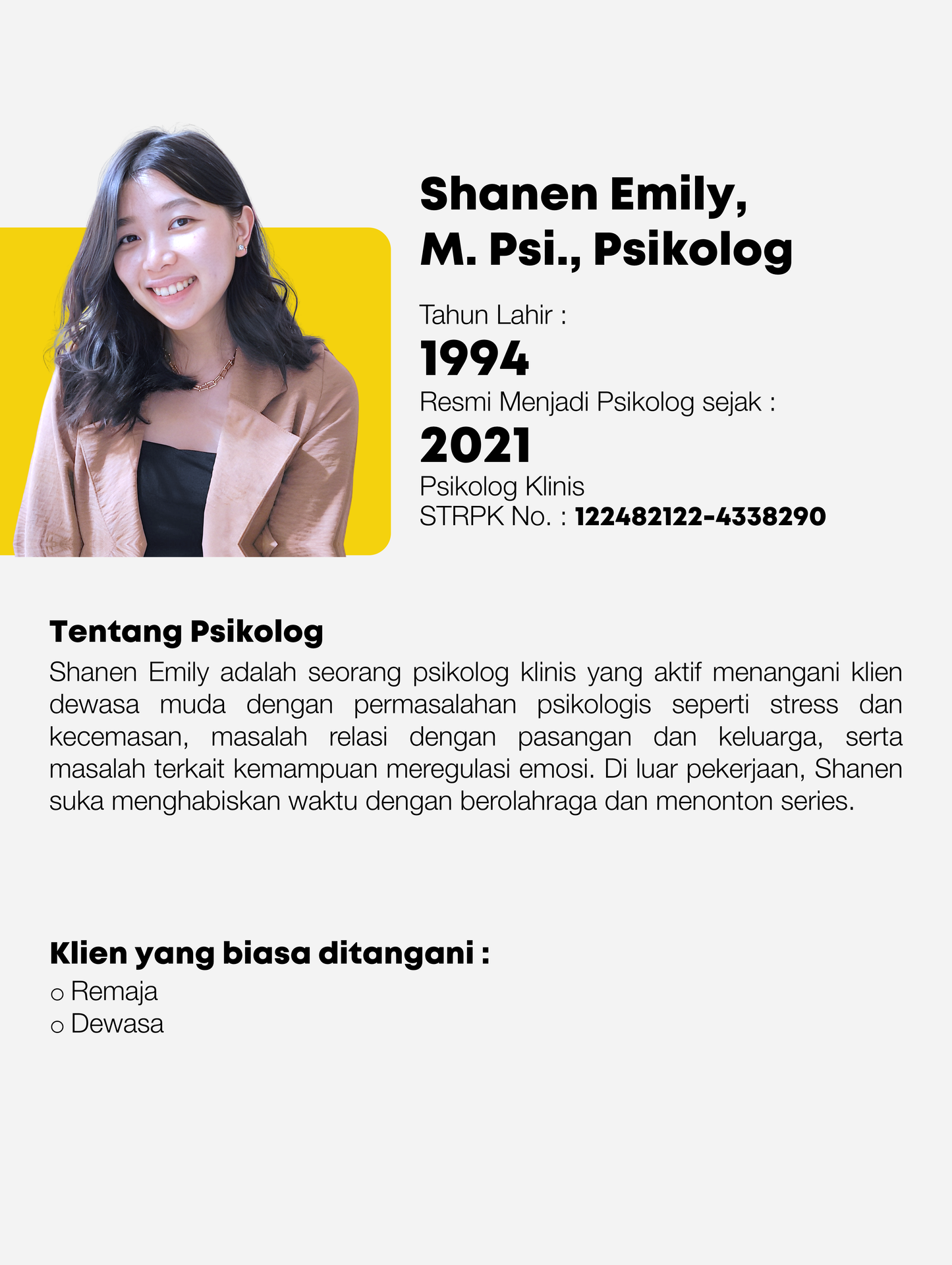 Shanen Emily, M. Psi., Psikolog